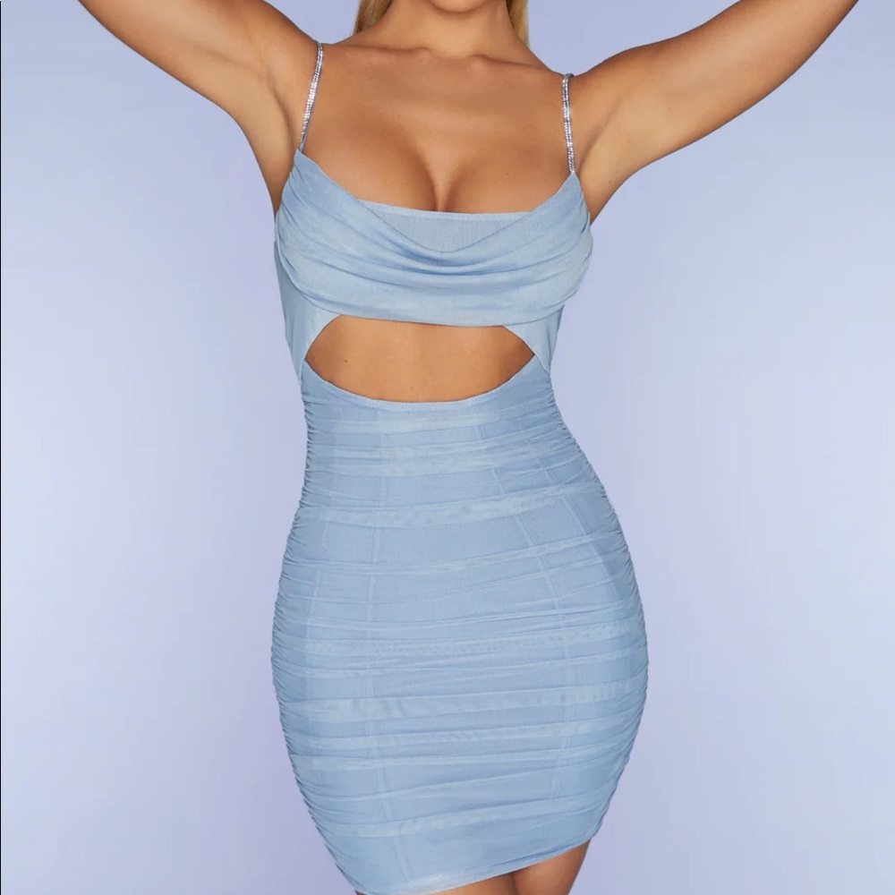 Oh Polly Embellished Strap Mini Dress Light Blue